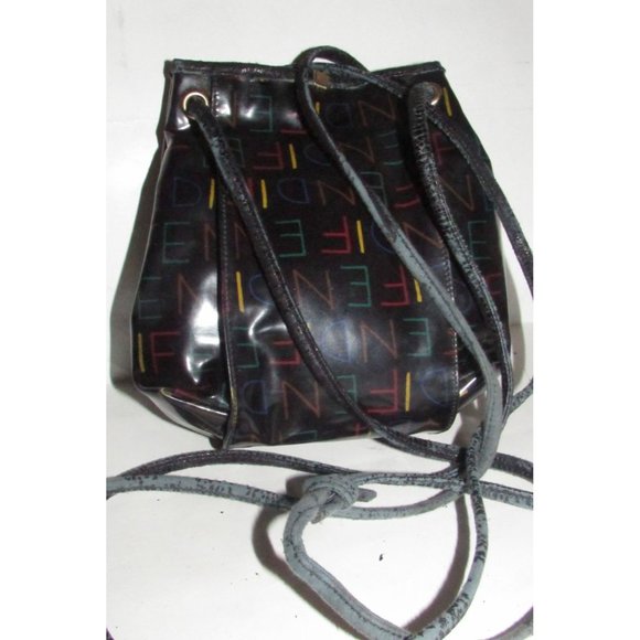 Early Fendi SAS Multi-colored 'FENDI' Logo Print on Black Coated Canvas - Picture 5 of 16